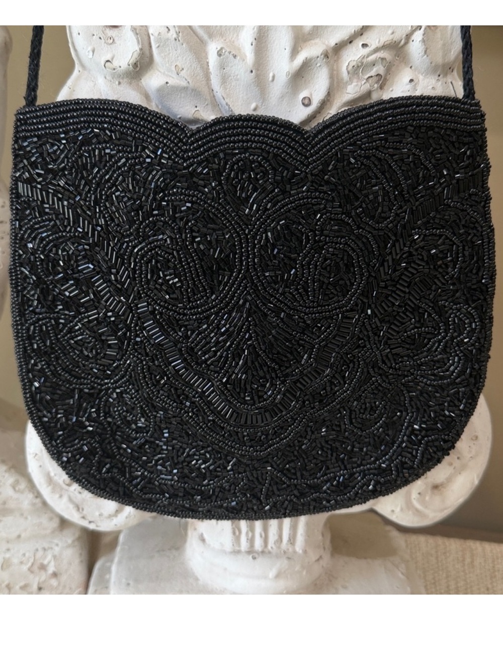 Carla Marchi Chic VINTAGE Black Beaded Magnetic Snap shoulder purse/ clutch